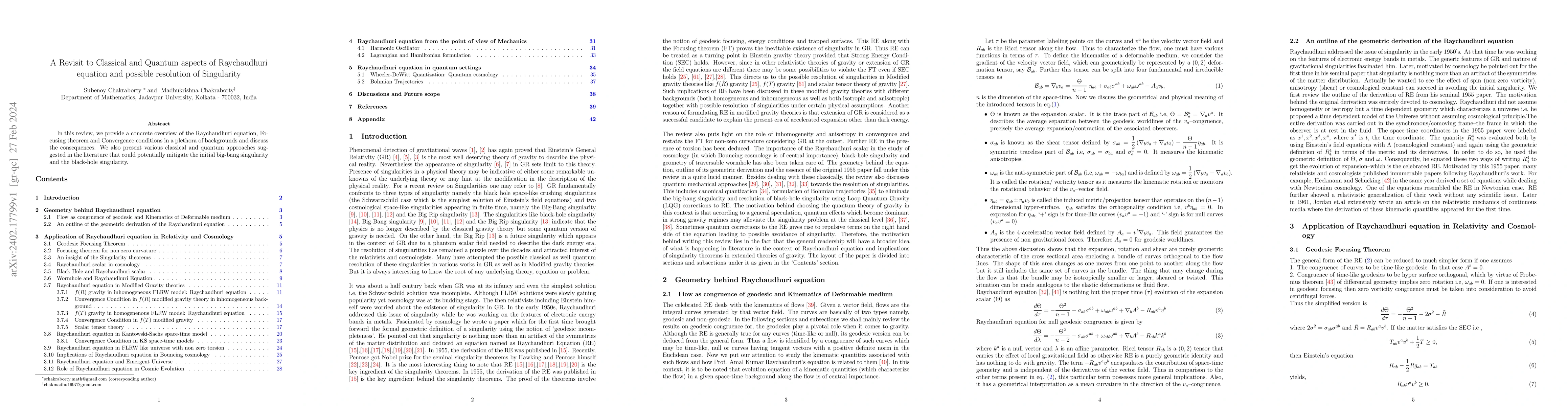Thumbnail for A Revisit to Classical and Quantum aspects of Raychaudhuri equation and
  possible resolution of Singularity