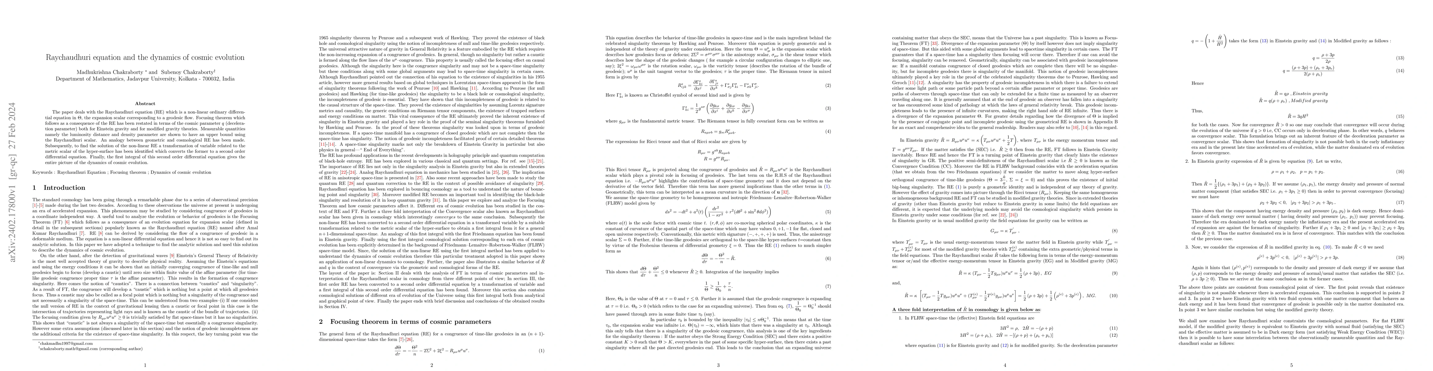 Thumbnail for Raychaudhuri equation and the dynamics of cosmic evolution