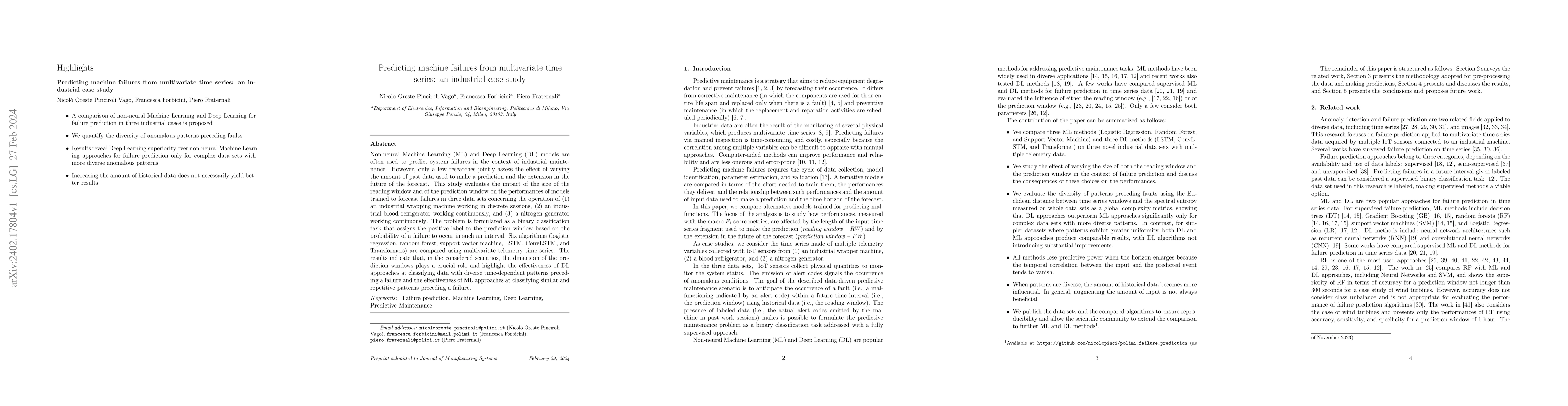 Thumbnail for Predicting machine failures from multivariate time series: an industrial
  case study