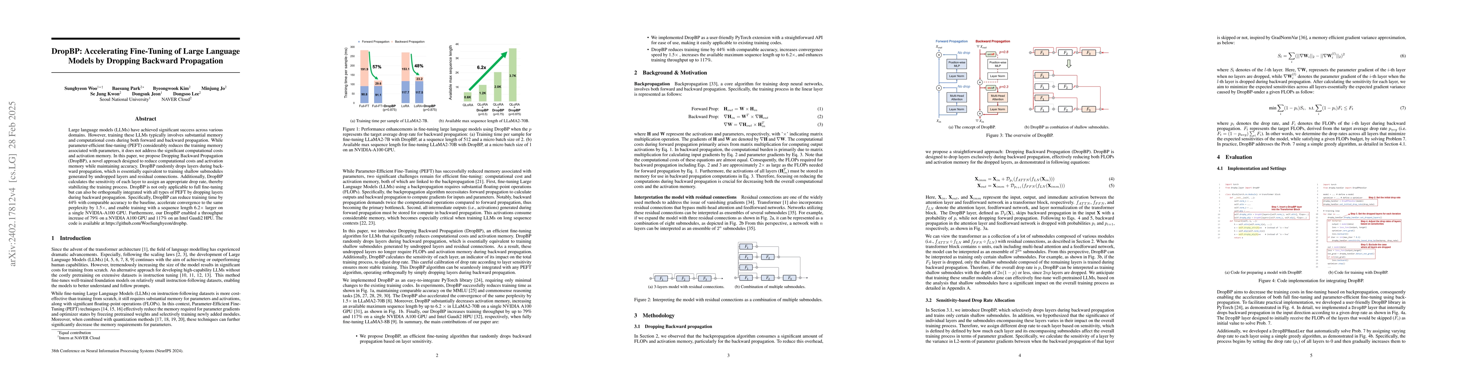 Thumbnail for DropBP: Accelerating Fine-Tuning of Large Language Models by Dropping
  Backward Propagation