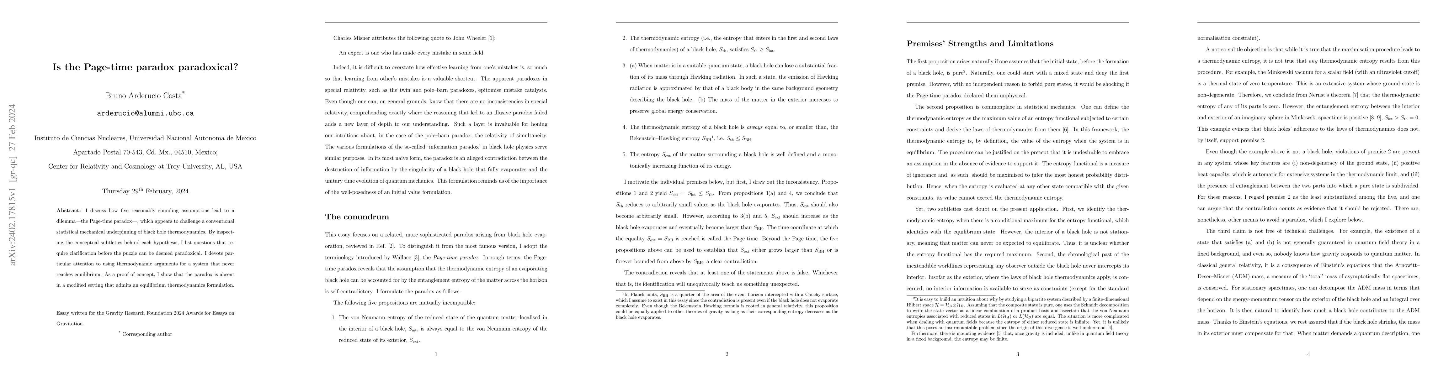Thumbnail for Is the Page-time paradox paradoxical?