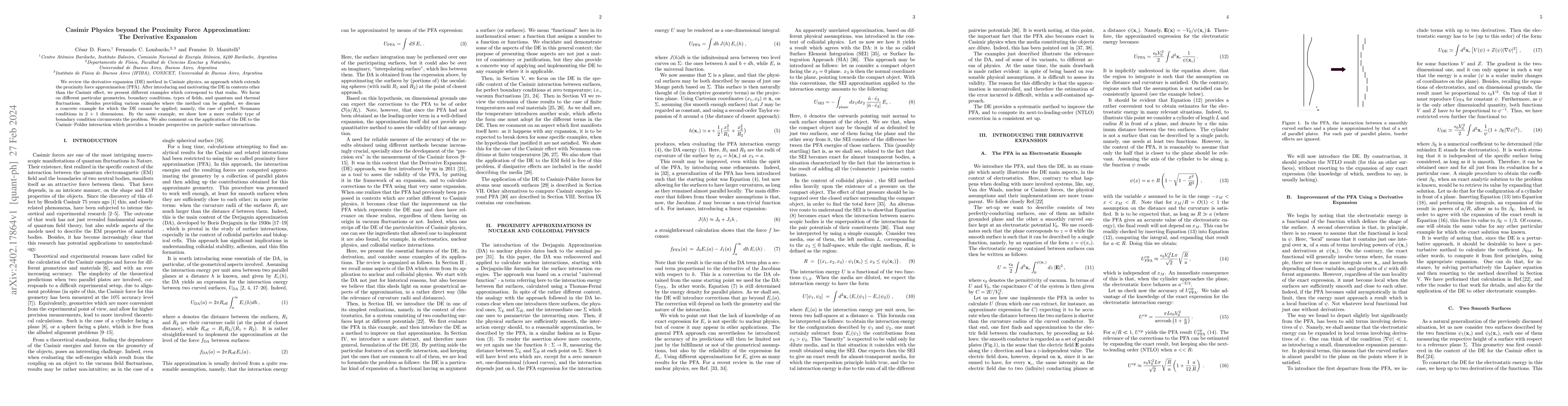 Thumbnail for Casimir Physics beyond the Proximity Force Approximation: The Derivative
  Expansion