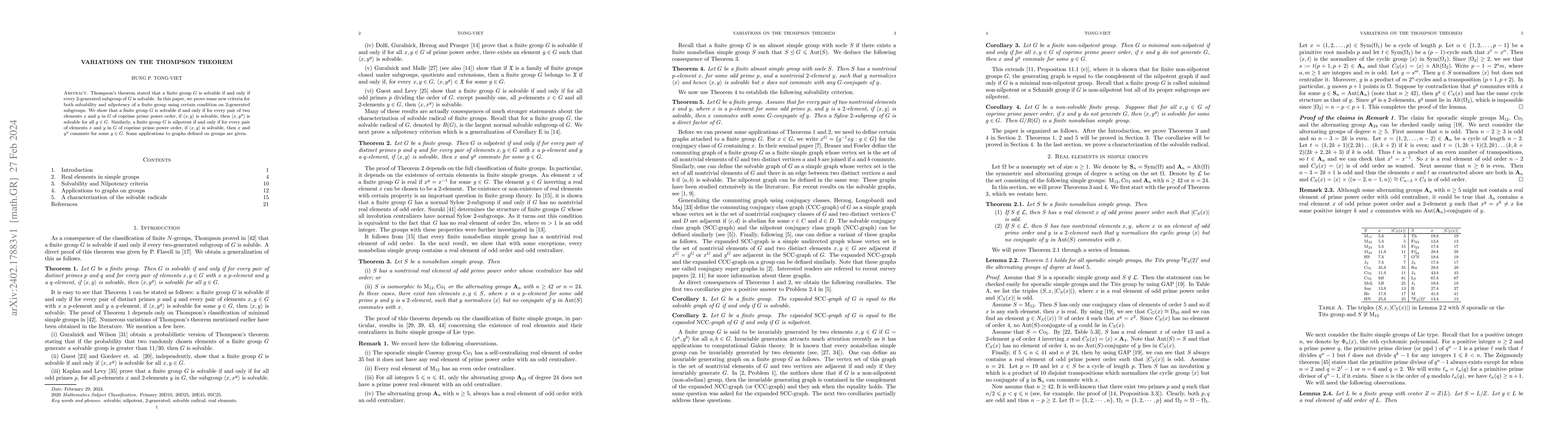 Thumbnail for Variations on the Thompson theorem