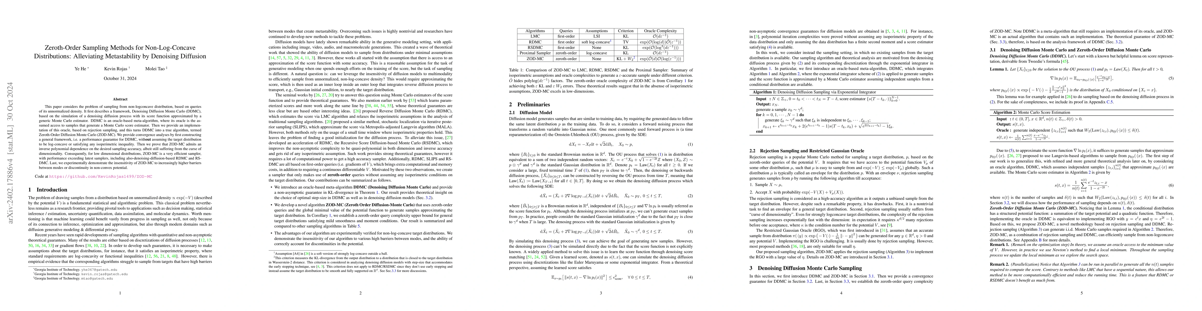 Thumbnail for Zeroth-Order Sampling Methods for Non-Log-Concave Distributions:
  Alleviating Metastability by Denoising Diffusion