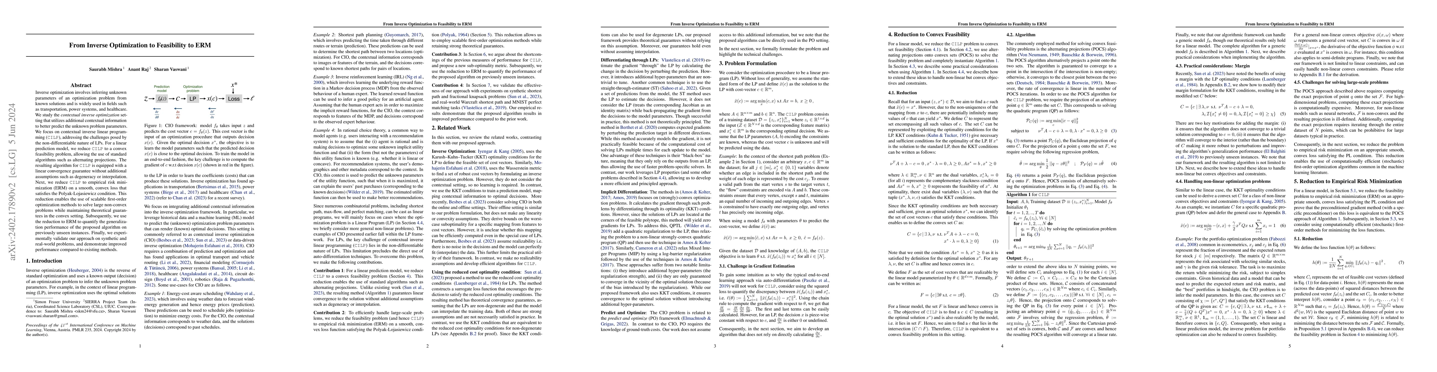 Thumbnail for From Inverse Optimization to Feasibility to ERM