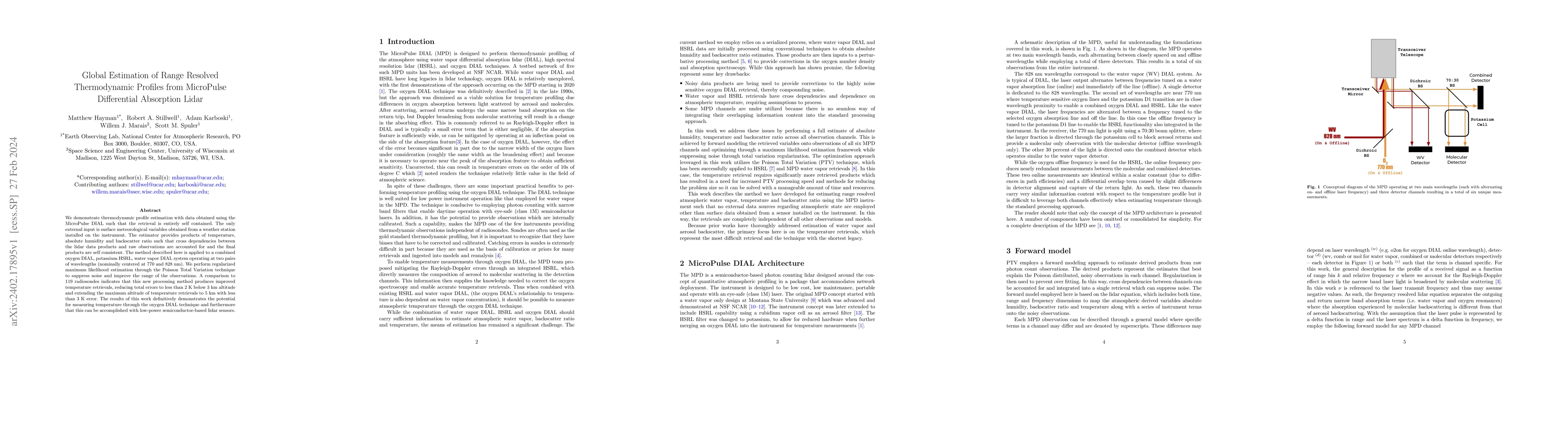 Thumbnail for Global Estimation of Range Resolved Thermodynamic Profiles from
  MicroPulse Differential Absorption Lidar