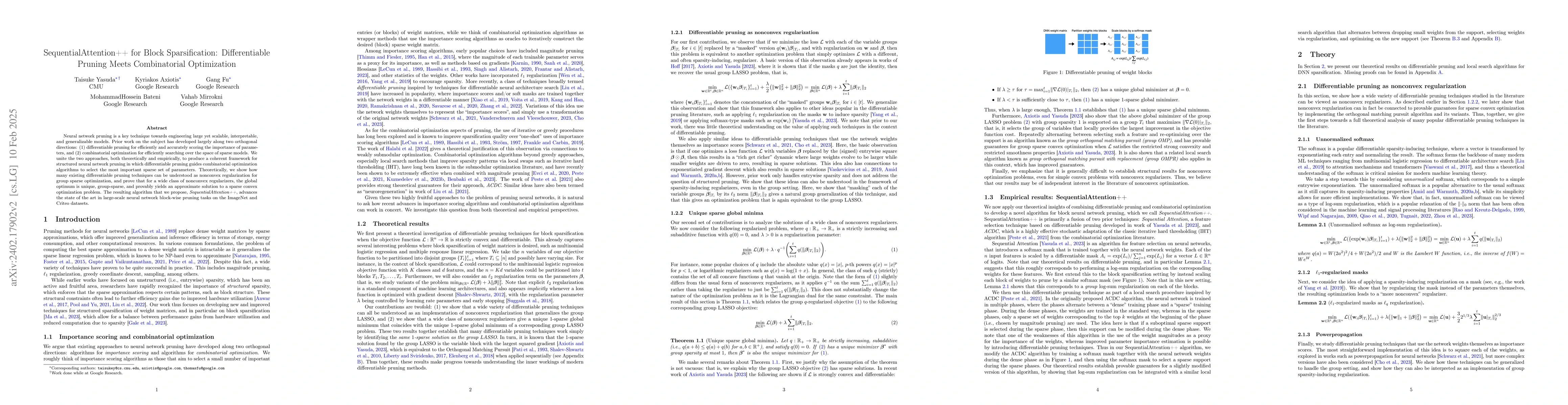 Thumbnail for SequentialAttention++ for Block Sparsification: Differentiable Pruning
  Meets Combinatorial Optimization