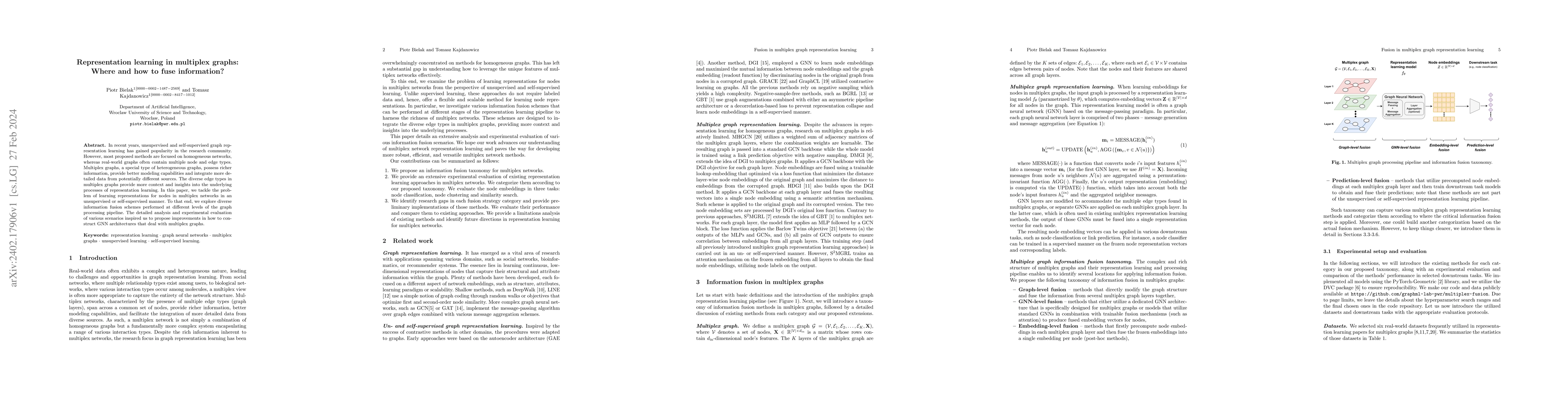 Thumbnail for Representation learning in multiplex graphs: Where and how to fuse
  information?