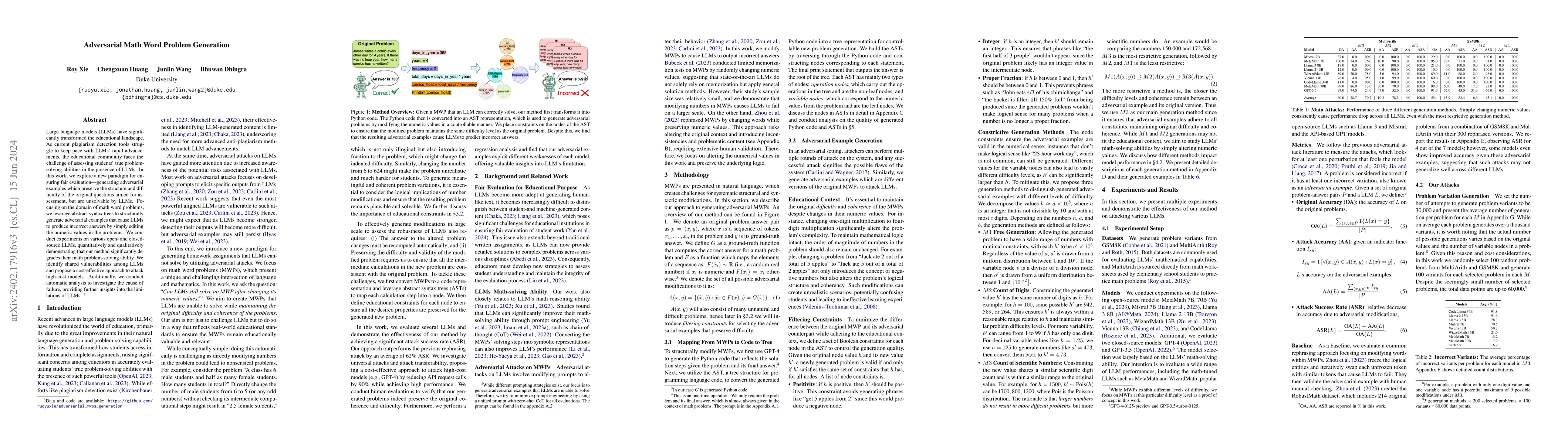 Thumbnail for Adversarial Math Word Problem Generation