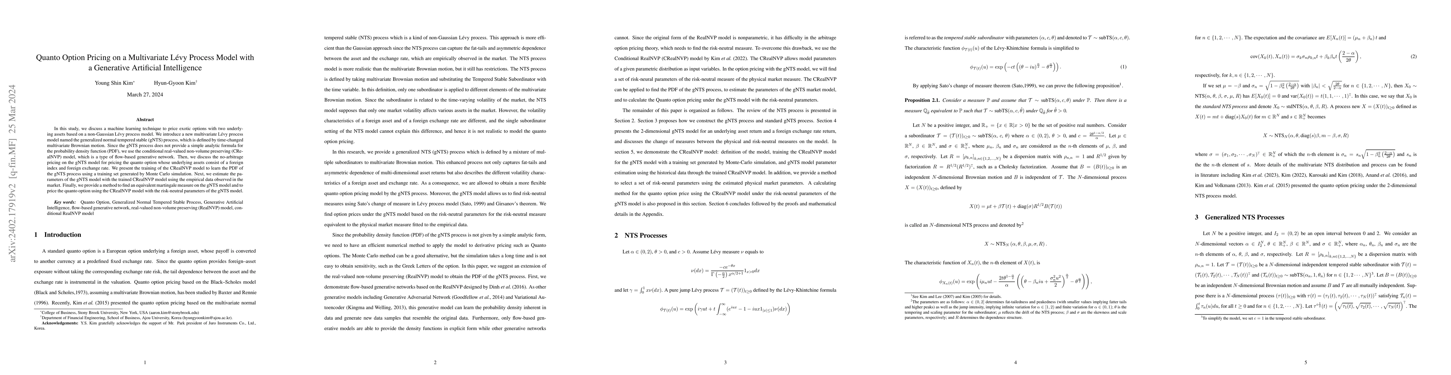 Thumbnail for Quanto Option Pricing on a Multivariate Levy Process Model with a
  Generative Artificial Intelligence