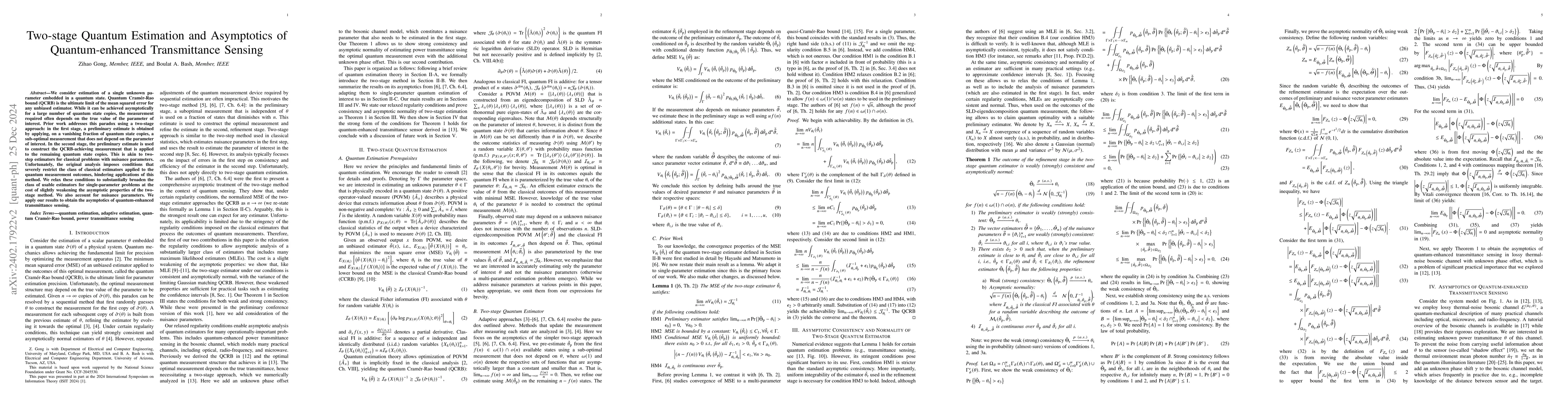 Thumbnail for Two-stage Quantum Estimation and the Asymptotics of Quantum-enhanced
  Transmittance Sensing