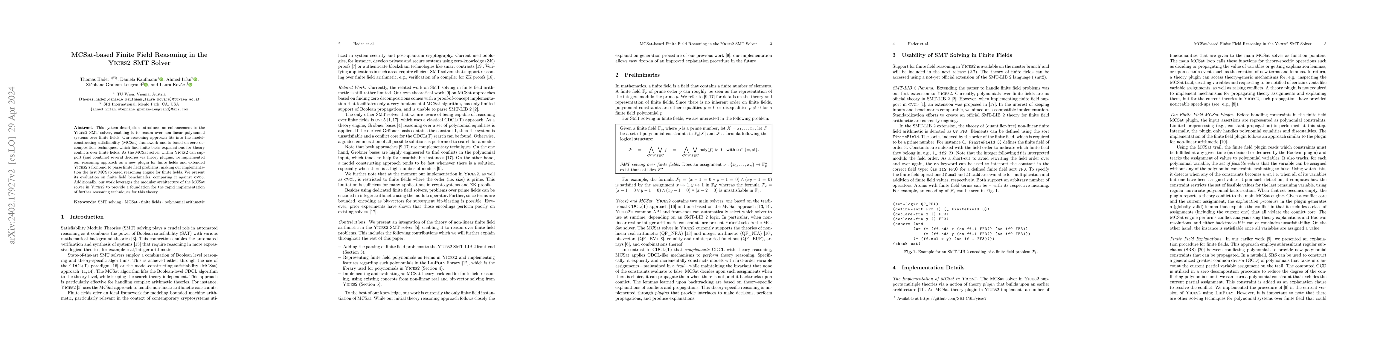 Thumbnail for MCSat-based Finite Field Reasoning in the Yices2 SMT Solver