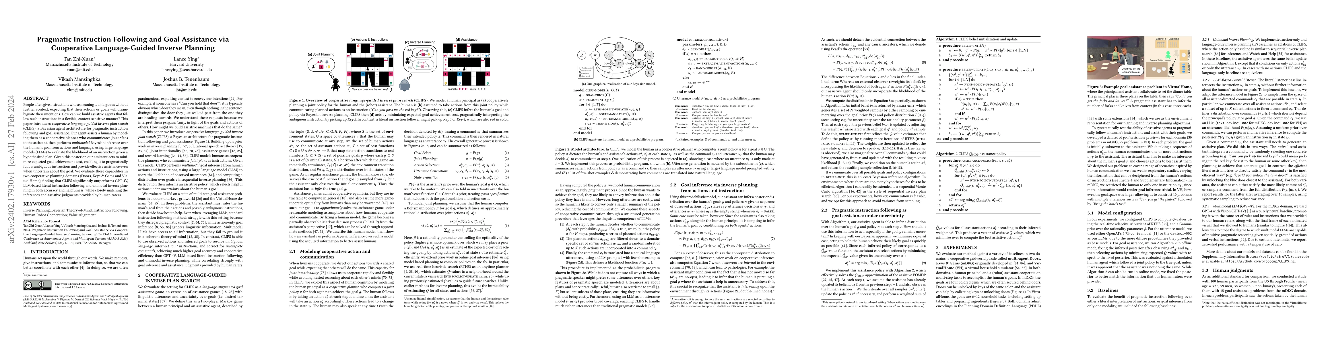Thumbnail for Pragmatic Instruction Following and Goal Assistance via Cooperative
  Language-Guided Inverse Planning