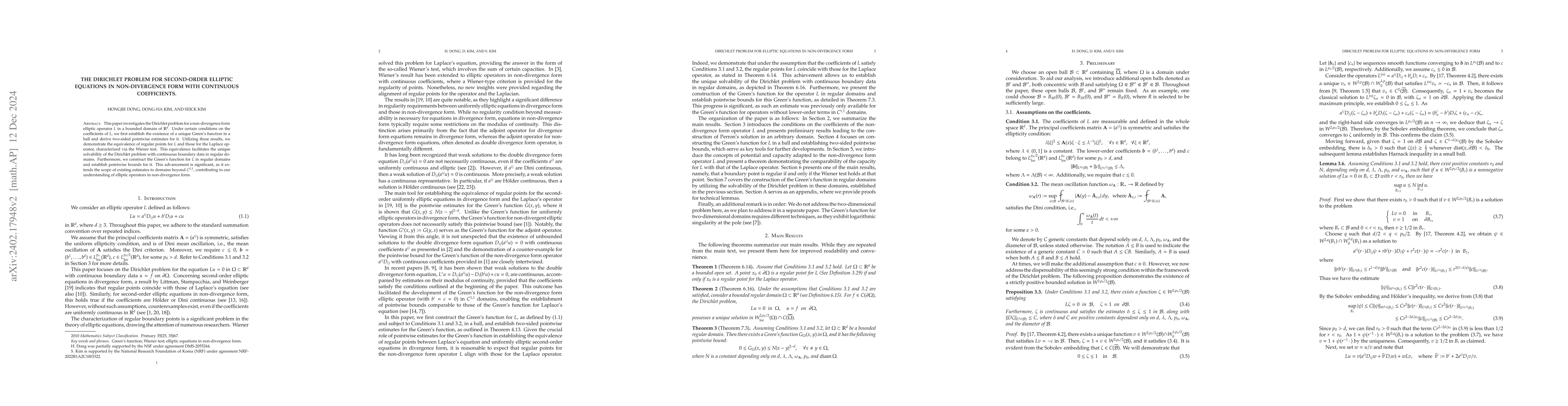 Thumbnail for The Dirichlet problem for second-order elliptic equations in
  non-divergence form with continuous coefficients