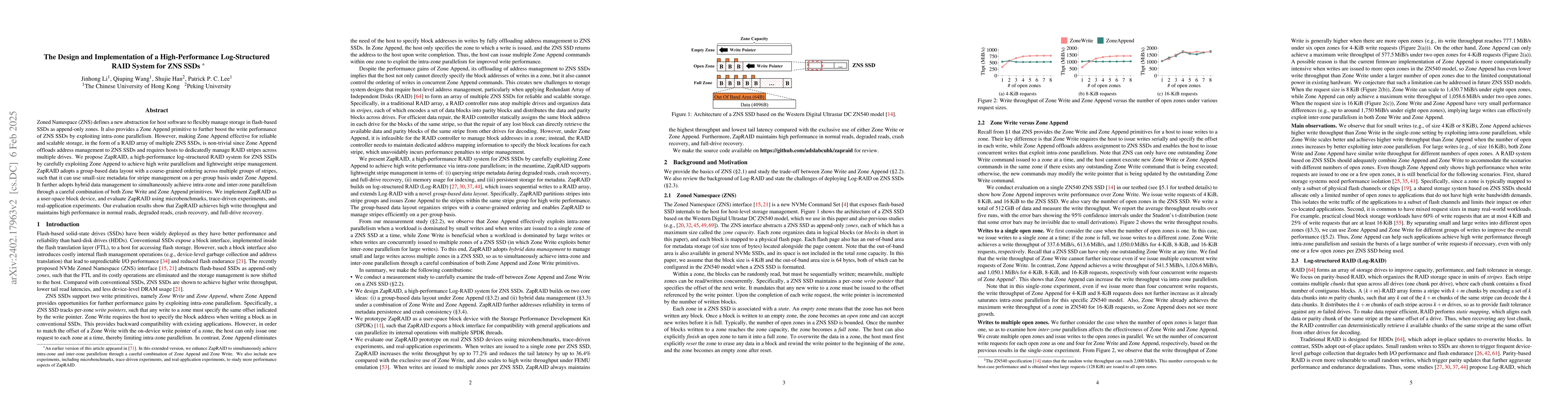 Thumbnail for The Design and Implementation of a High-Performance Log-Structured RAID
  System for ZNS SSDs