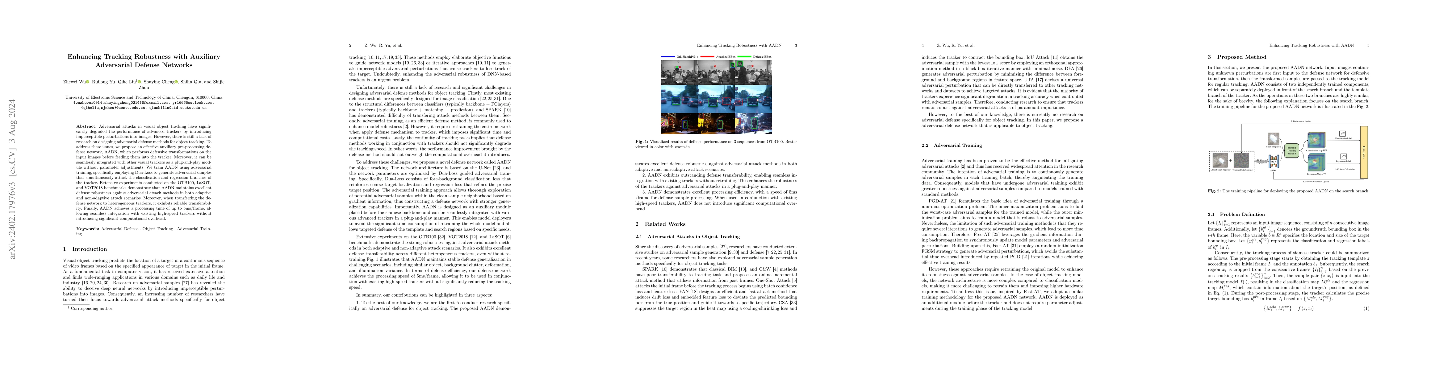 Thumbnail for Enhancing Tracking Robustness with Auxiliary Adversarial Defense
  Networks