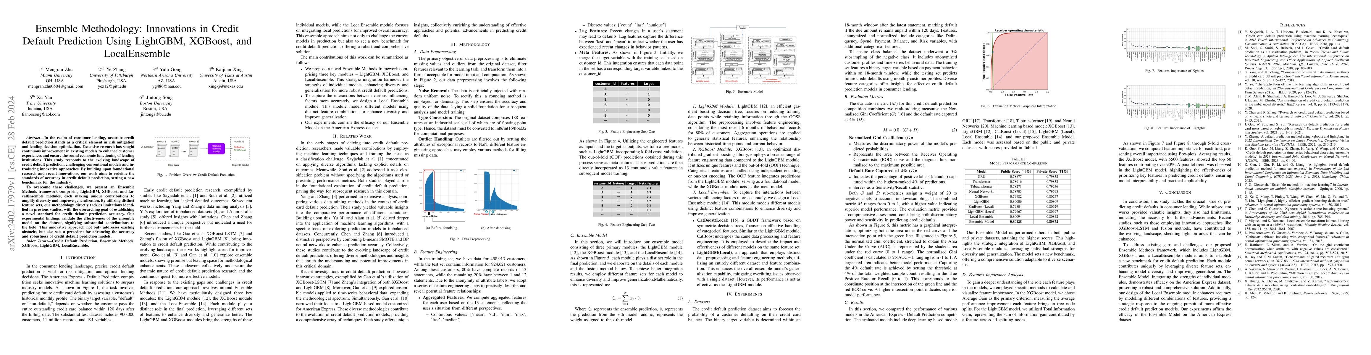 Thumbnail for Ensemble Methodology:Innovations in Credit Default Prediction Using
  LightGBM, XGBoost, and LocalEnsemble