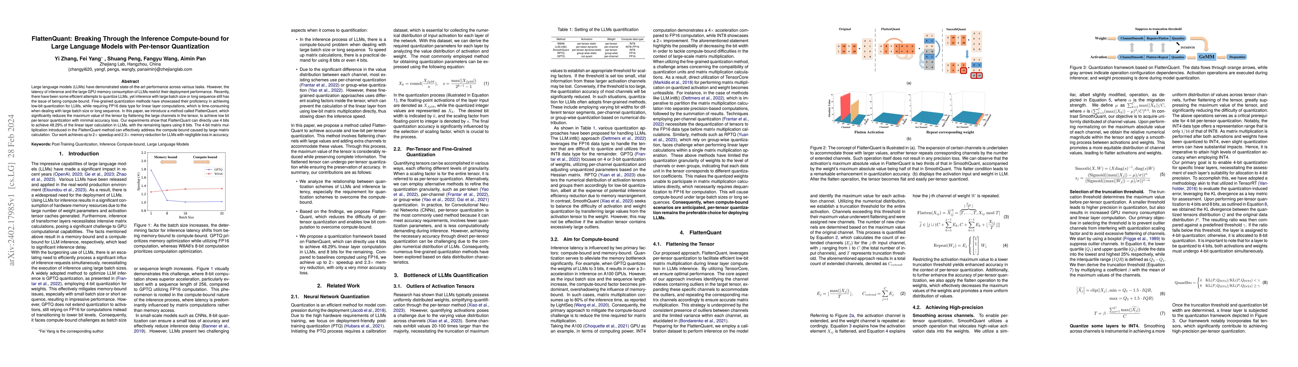 Thumbnail for FlattenQuant: Breaking Through the Inference Compute-bound for Large
  Language Models with Per-tensor Quantization