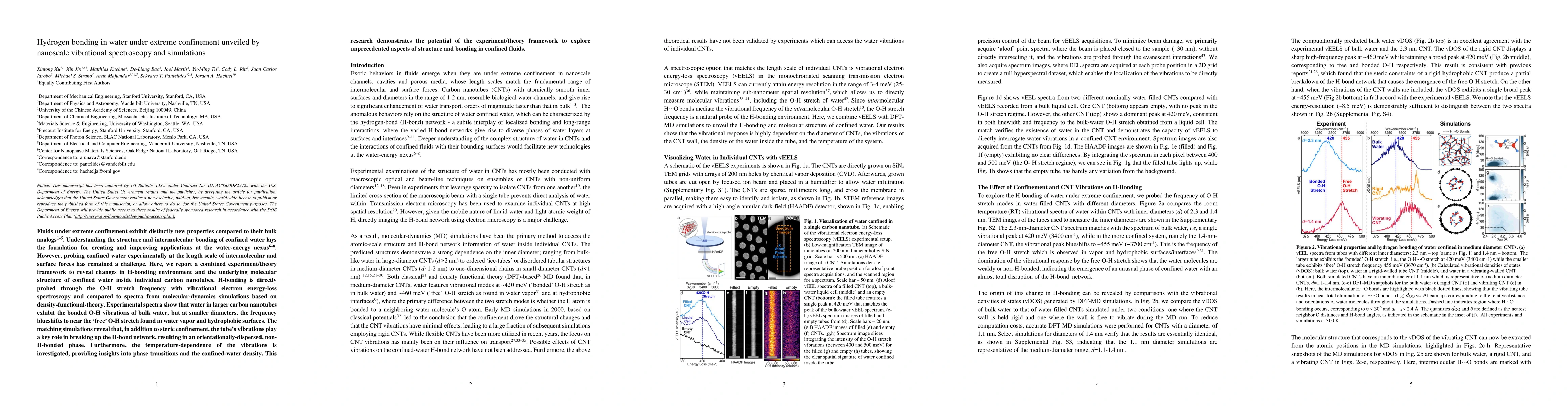 Thumbnail for Hydrogen bonding in water under extreme confinement unveiled by
  nanoscale vibrational spectroscopy and simulations