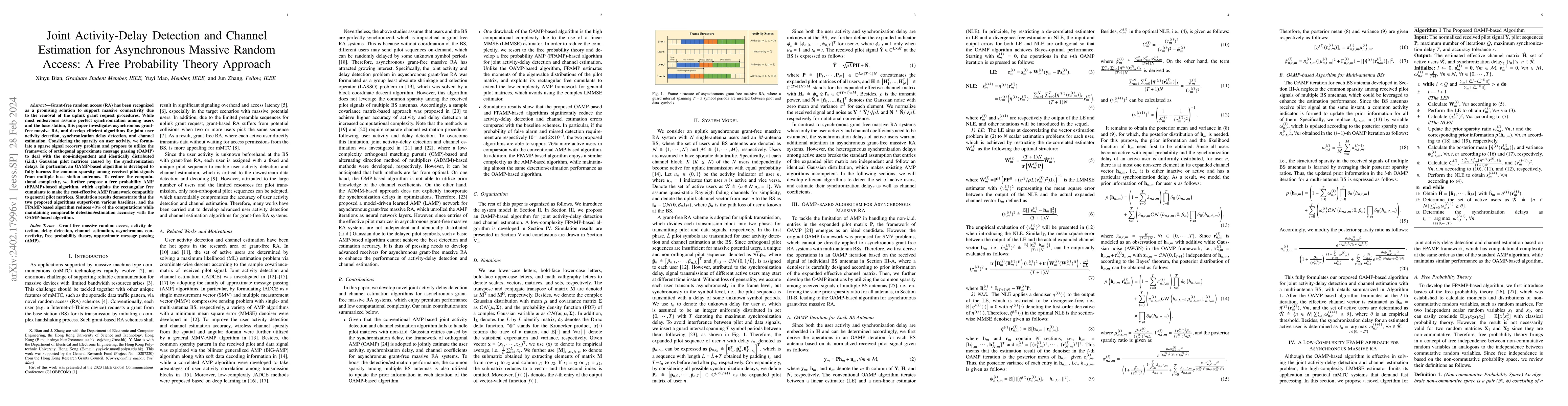 Thumbnail for Joint Activity-Delay Detection and Channel Estimation for Asynchronous
  Massive Random Access: A Free Probability Theory Approach