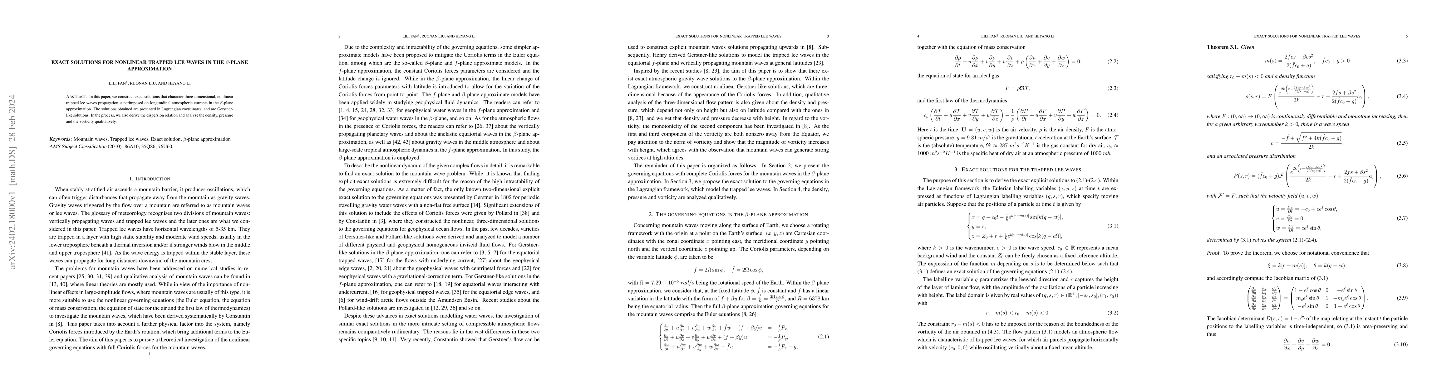 Thumbnail for Exact solutions for nonlinear trapped lee waves in the $\beta$-plane
  approximation