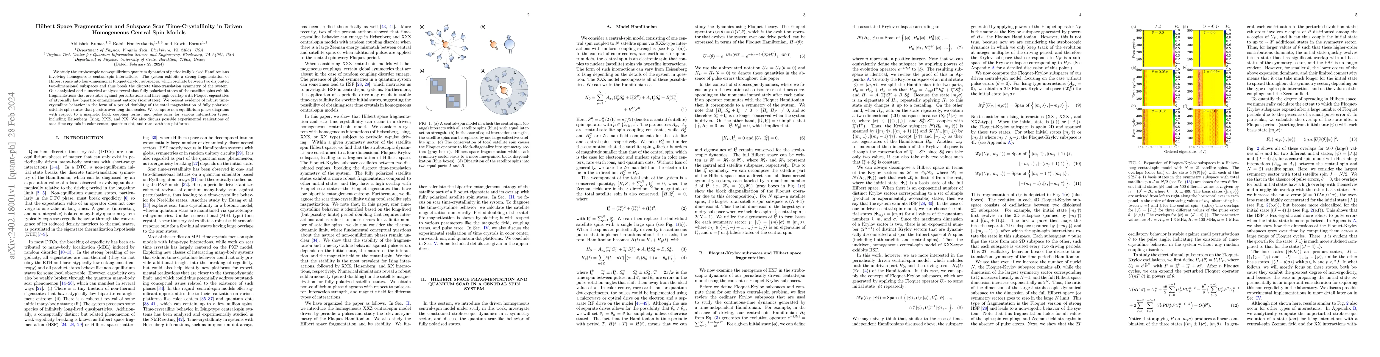 Thumbnail for Hilbert Space Fragmentation and Subspace Scar Time-Crystallinity in
  Driven Homogeneous Central-Spin Models