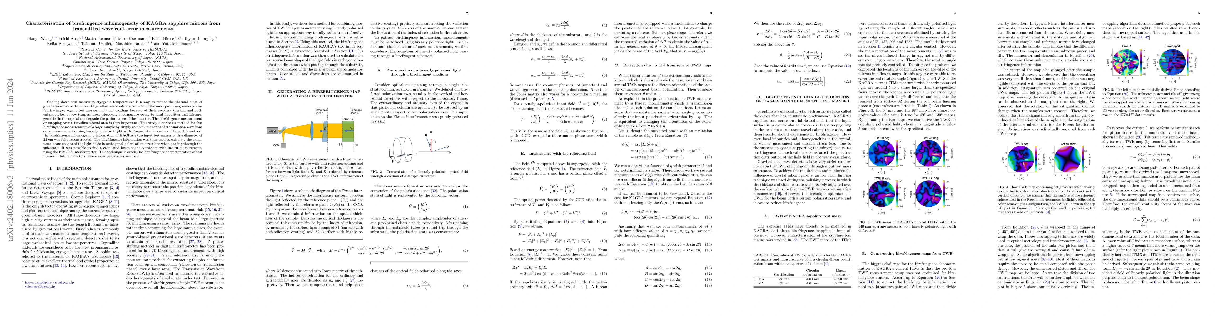 Thumbnail for Characterisation of birefringence inhomogeneity of KAGRA sapphire
  mirrors from transmitted wavefront error measurements