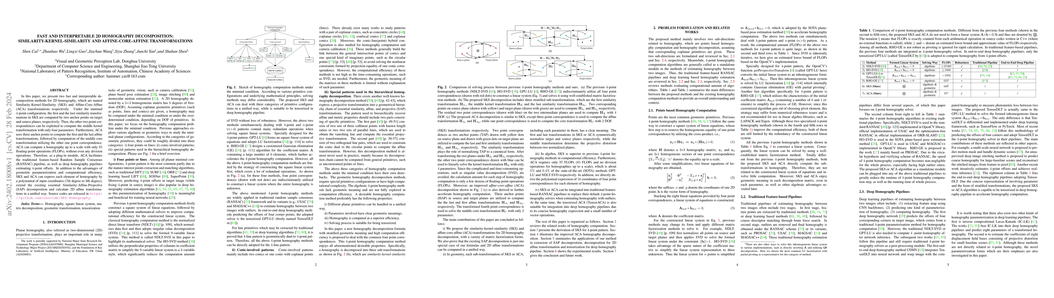 Thumbnail for Fast and Interpretable 2D Homography Decomposition:
  Similarity-Kernel-Similarity and Affine-Core-Affine Transformations