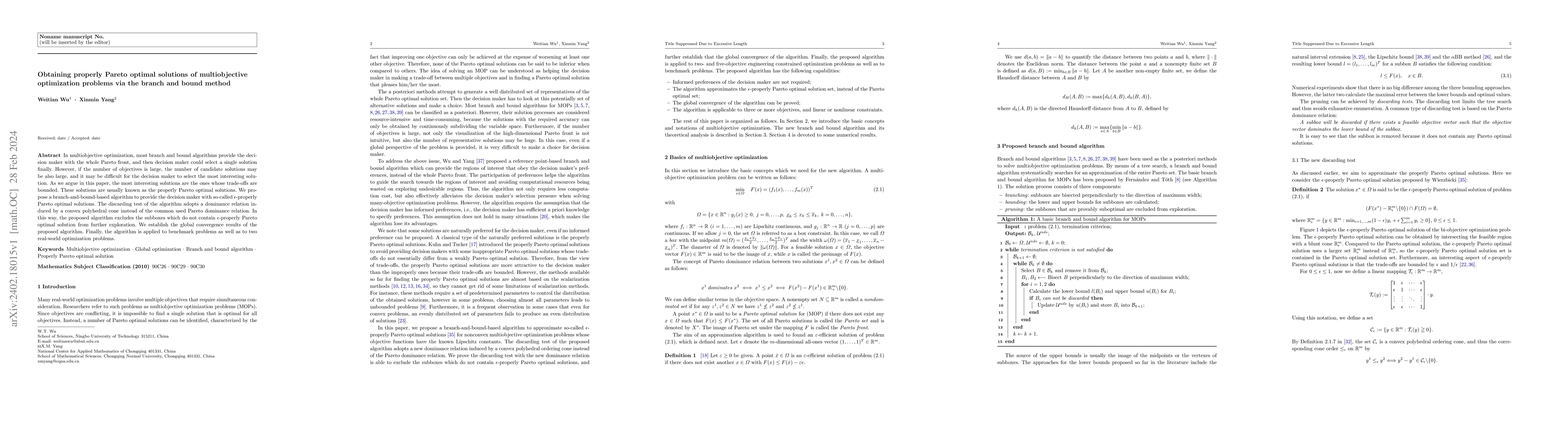 Thumbnail for Obtaining properly Pareto optimal solutions of multiobjective
  optimization problems via the branch and bound method