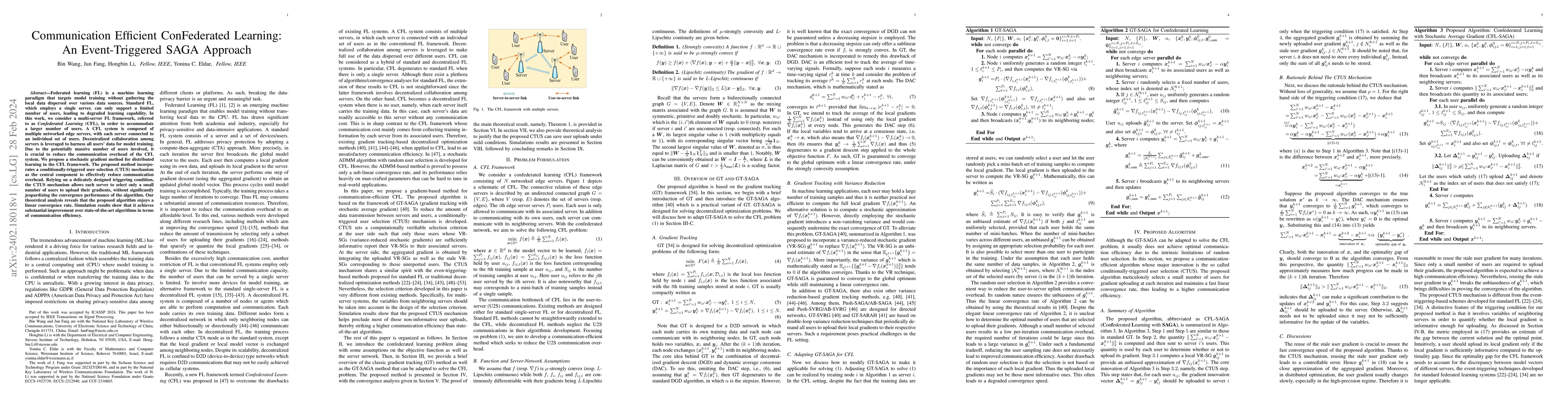 Thumbnail for Communication Efficient ConFederated Learning: An Event-Triggered SAGA
  Approach