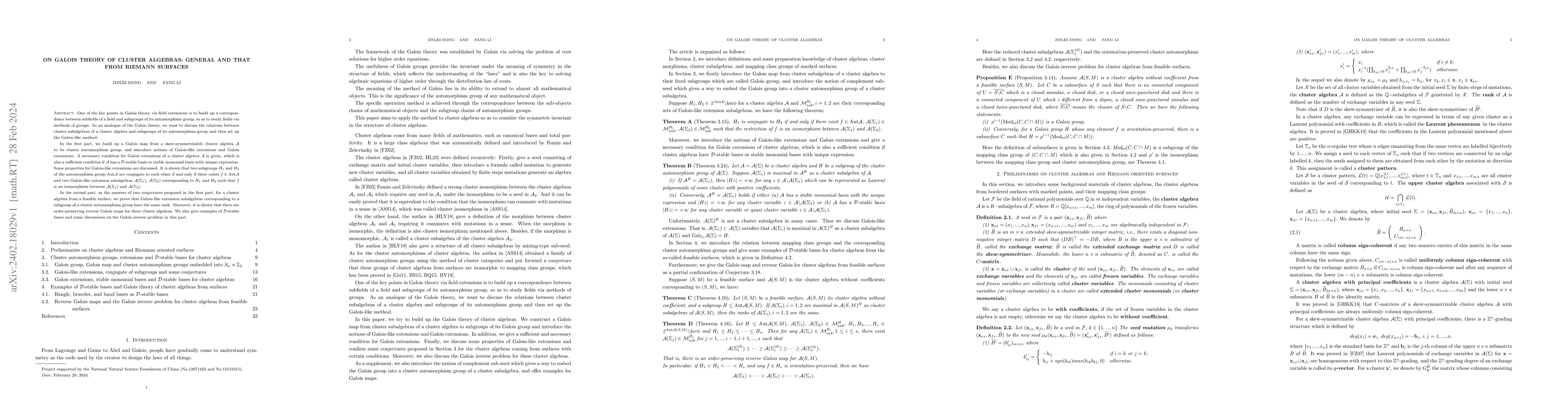 Thumbnail for On Galois theory of cluster algebras: general and that from Riemann
  surfaces