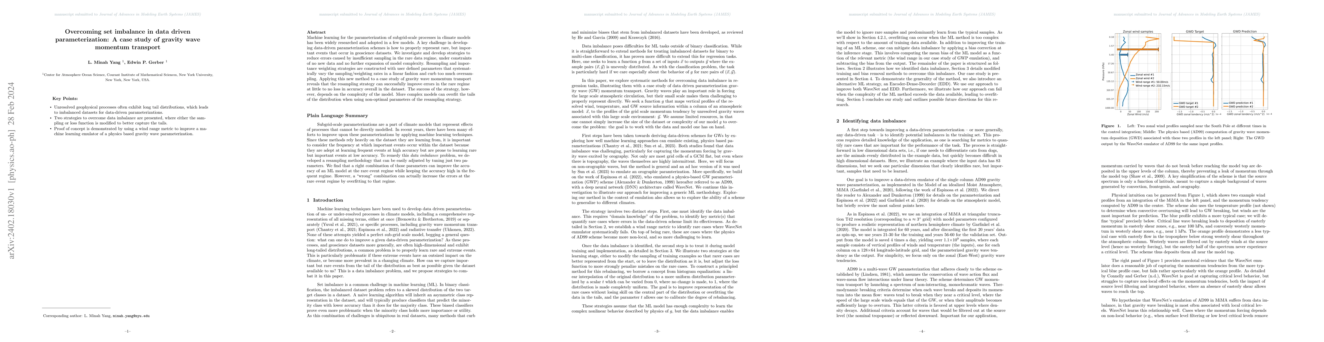 Thumbnail for Overcoming set imbalance in data driven parameterization: A case study
  of gravity wave momentum transport