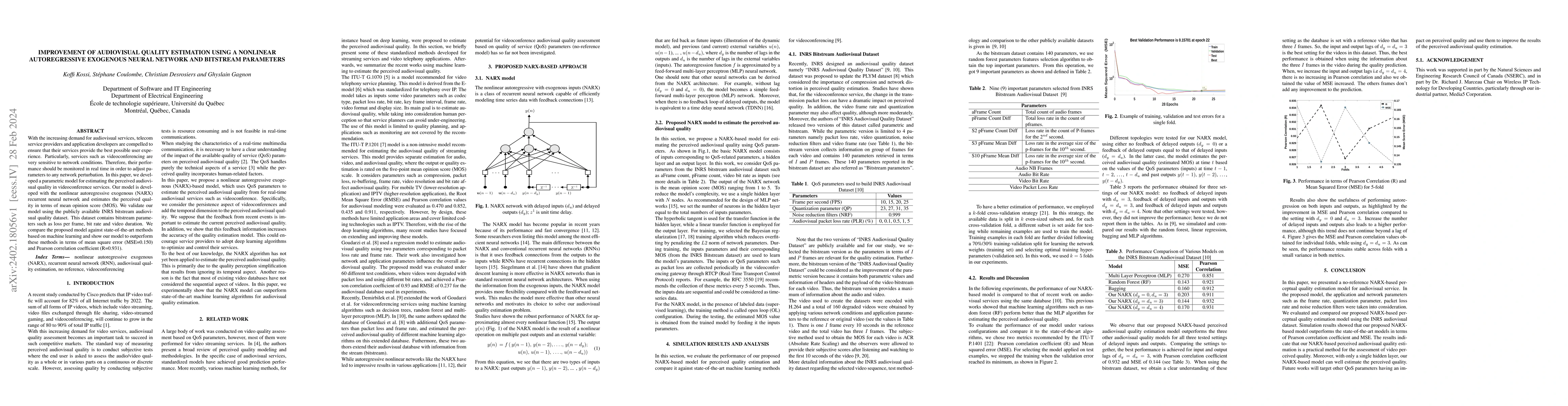 Thumbnail for Improvement Of Audiovisual Quality Estimation Using A Nonlinear
  Autoregressive Exogenous Neural Network And Bitstream Parameters