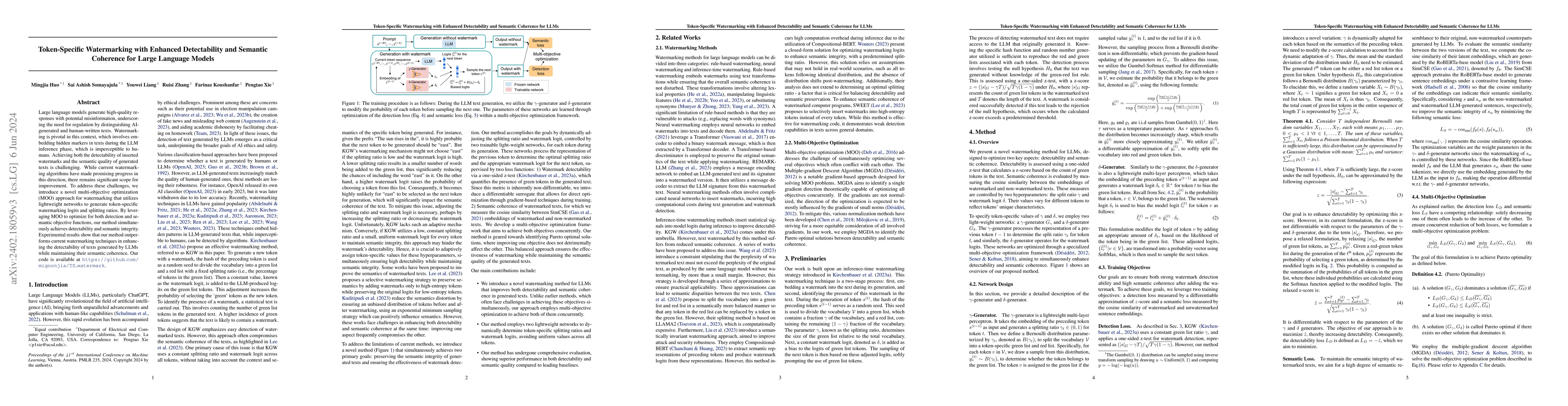 Thumbnail for Token-Specific Watermarking with Enhanced Detectability and Semantic
  Coherence for Large Language Models
