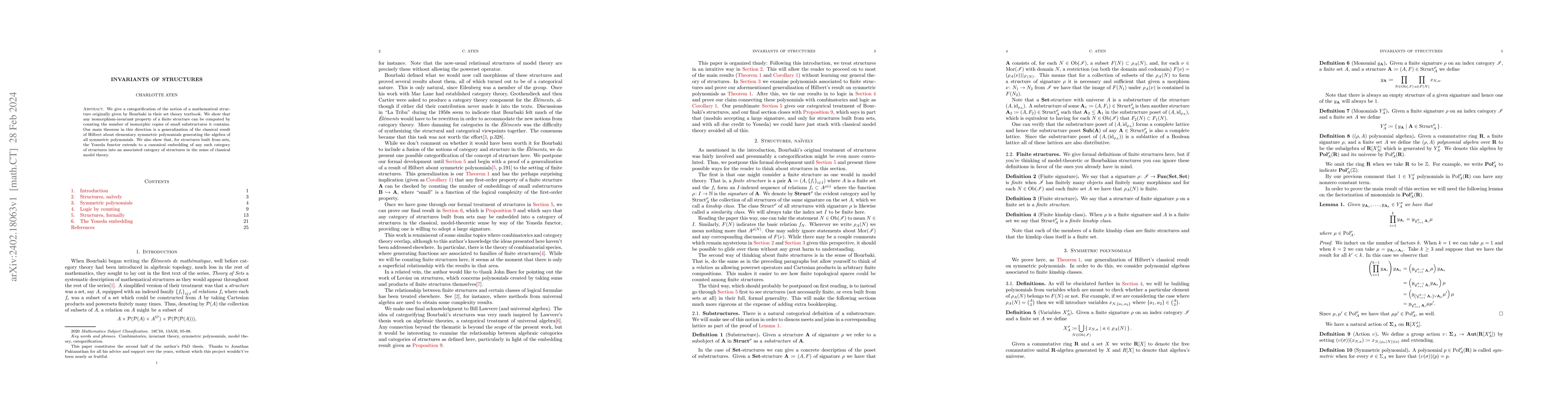 Thumbnail for Invariants of structures