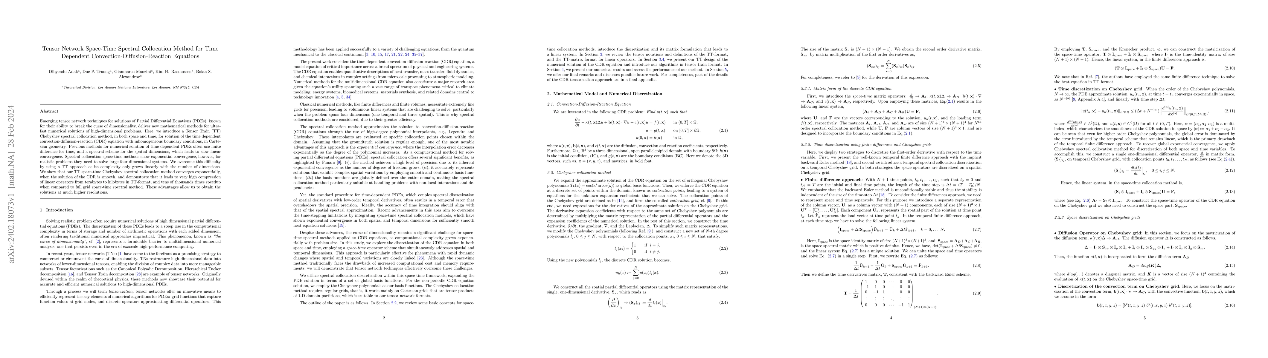 Thumbnail for Tensor Network Space-Time Spectral Collocation Method for Time Dependent
  Convection-Diffusion-Reaction Equations