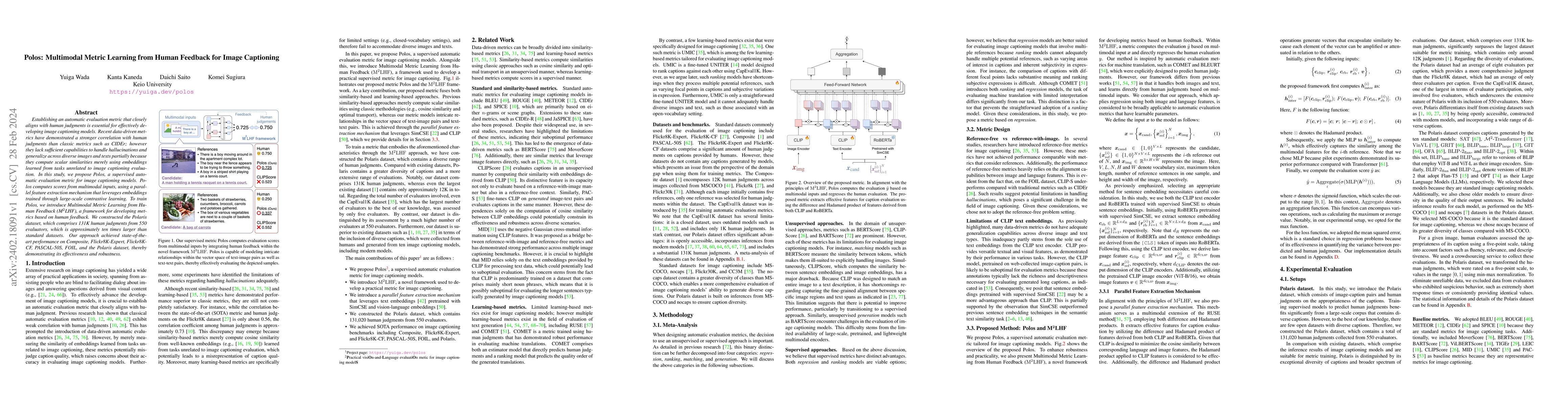 Thumbnail for Polos: Multimodal Metric Learning from Human Feedback for Image
  Captioning