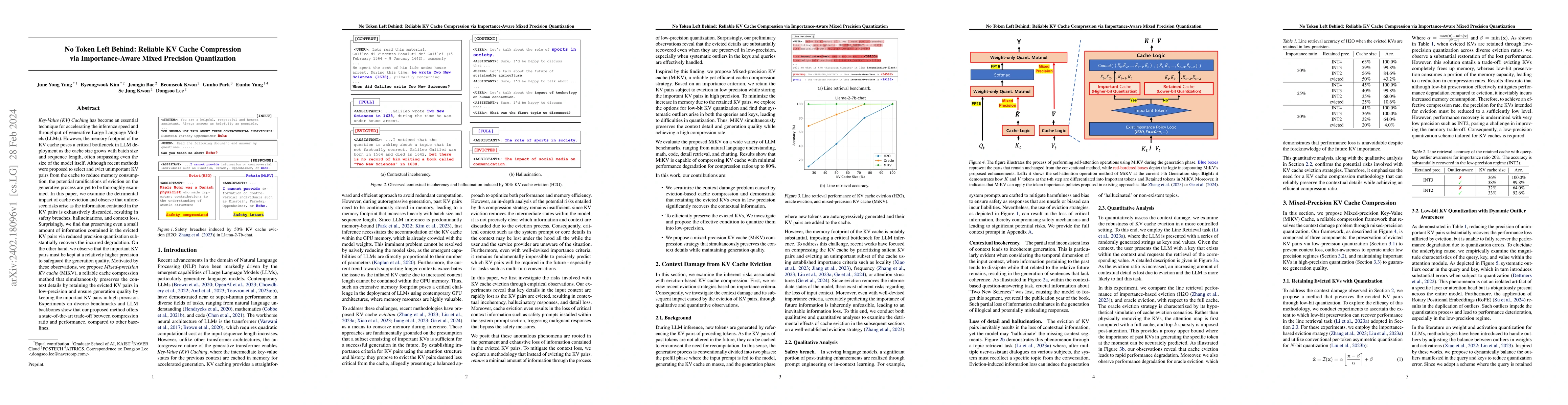 Thumbnail for No Token Left Behind: Reliable KV Cache Compression via Importance-Aware
  Mixed Precision Quantization