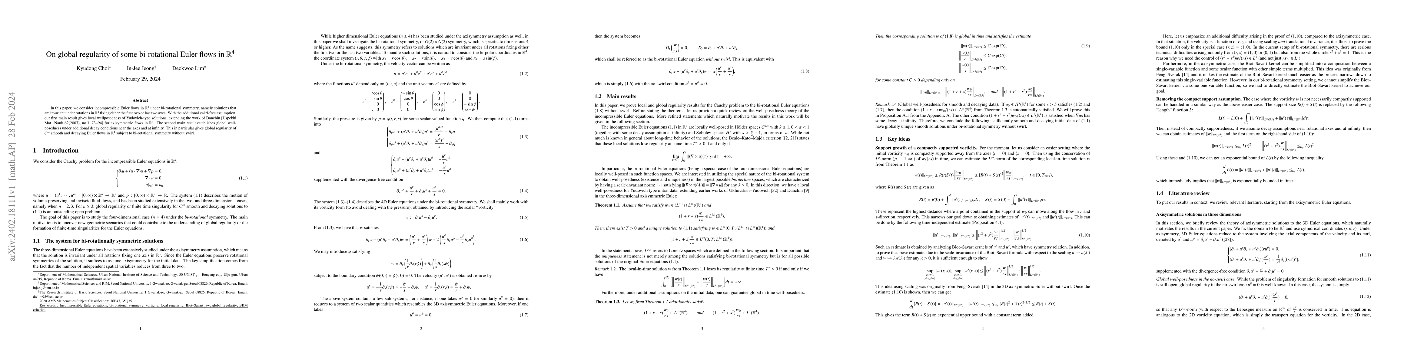Thumbnail for On global regularity of some bi-rotational Euler flows in
  $\mathbb{R}^{4}$