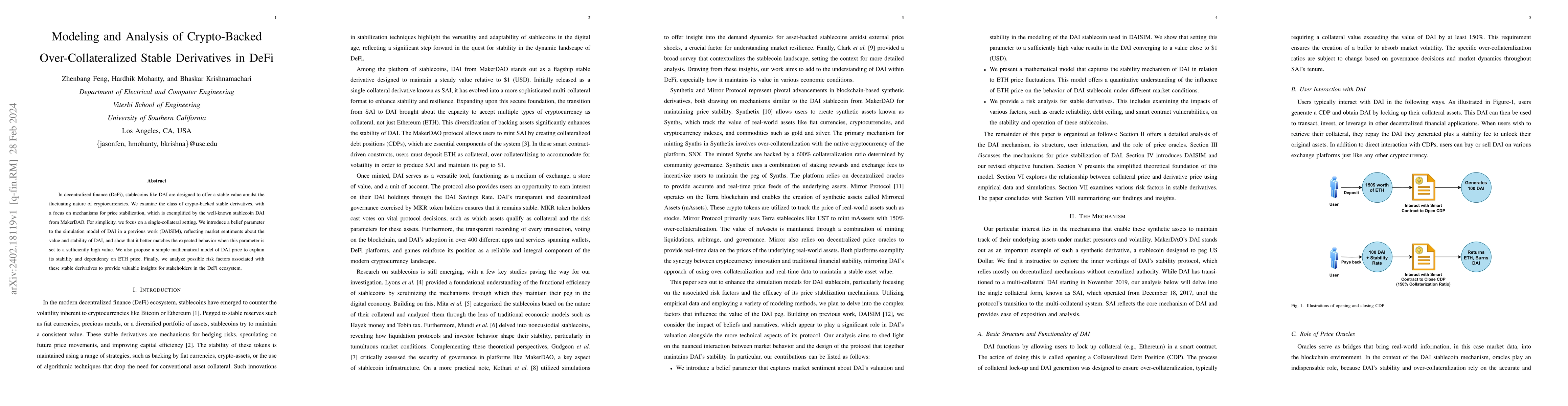 Thumbnail for Modeling and Analysis of Crypto-Backed Over-Collateralized Stable
  Derivatives in DeFi