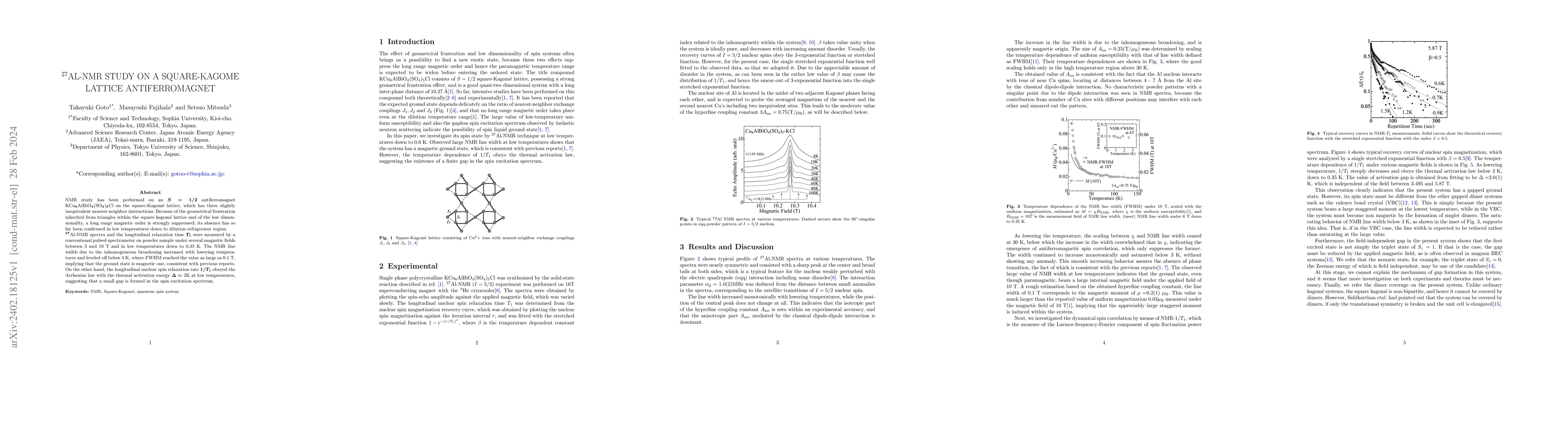 Thumbnail for 27Al-NMR Study on a square-Kagome lattice antiferromagnet