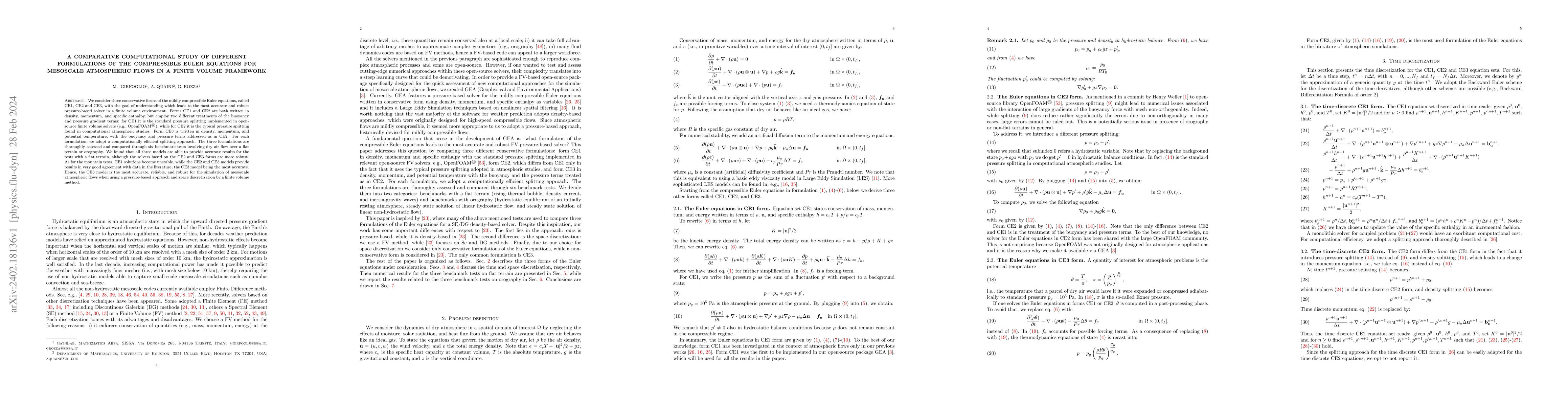 Thumbnail for A comparative computational study of different formulations of the
  compressible Euler equations for mesoscale atmospheric flows in a finite
  volume framework