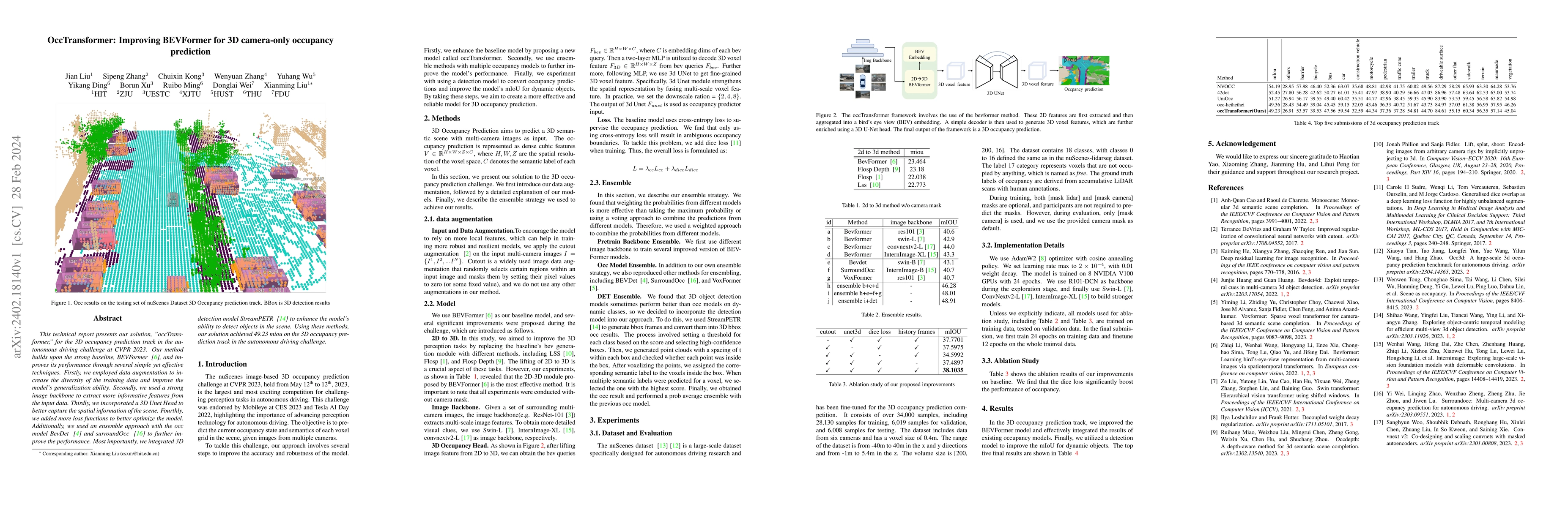 Thumbnail for OccTransformer: Improving BEVFormer for 3D camera-only occupancy
  prediction