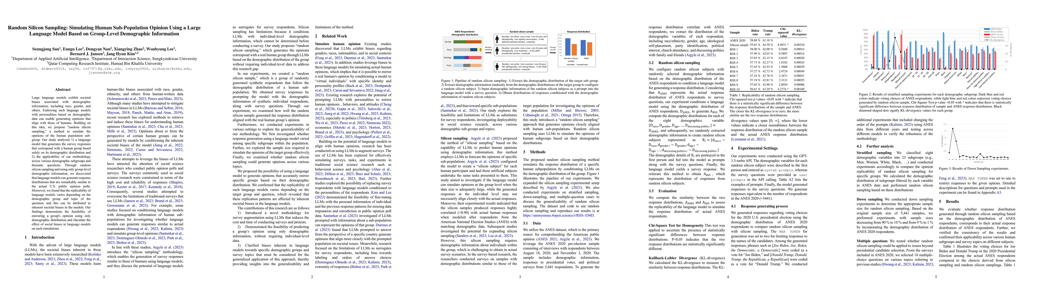 Thumbnail for Random Silicon Sampling: Simulating Human Sub-Population Opinion Using a
  Large Language Model Based on Group-Level Demographic Information