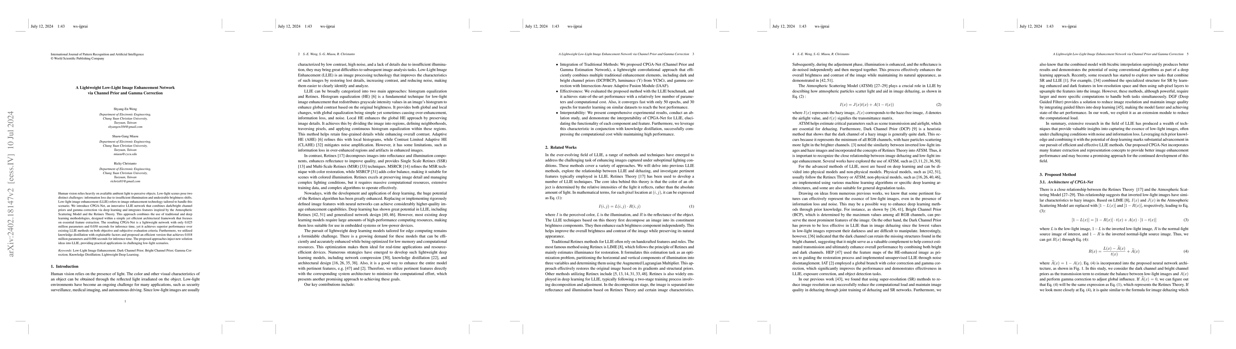 Thumbnail for A Lightweight Low-Light Image Enhancement Network via Channel Prior and
  Gamma Correction