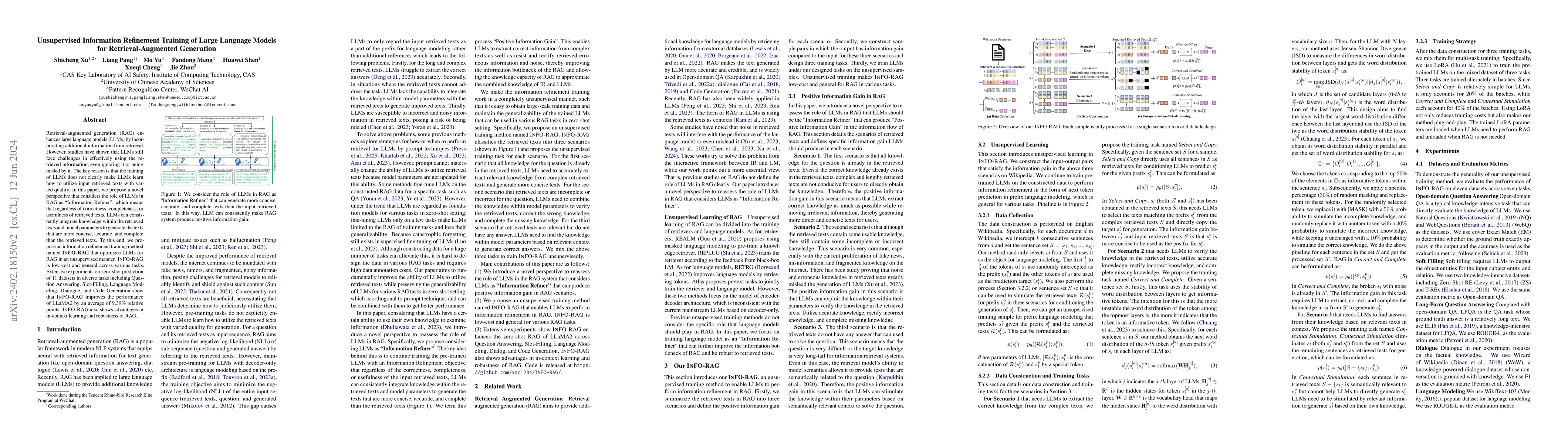 Thumbnail for Unsupervised Information Refinement Training of Large Language Models
  for Retrieval-Augmented Generation