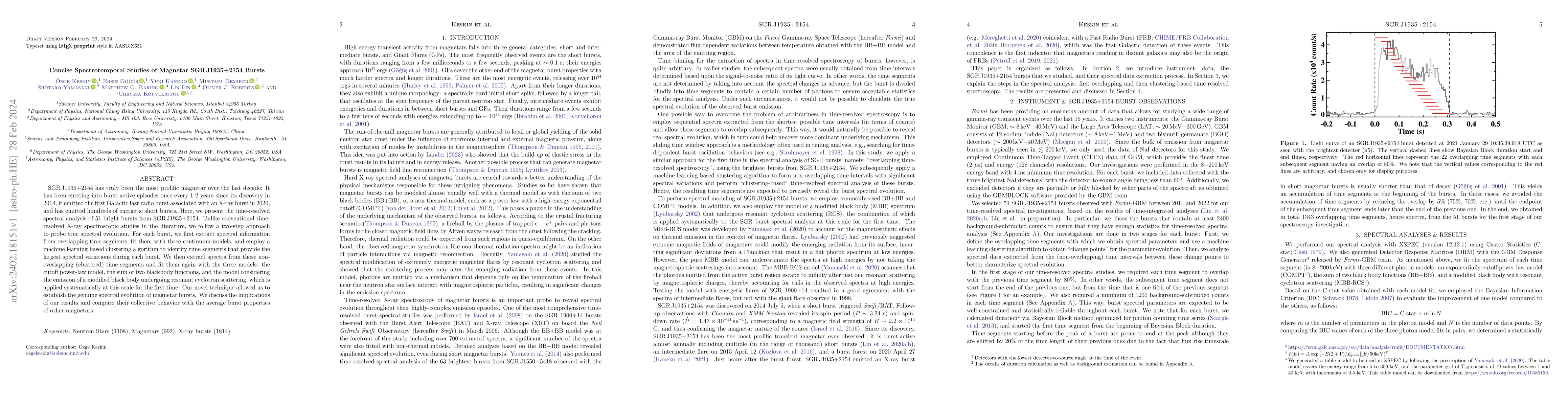 Thumbnail for Concise Spectrotemporal Studies of Magnetar SGR J1935+2154 Bursts