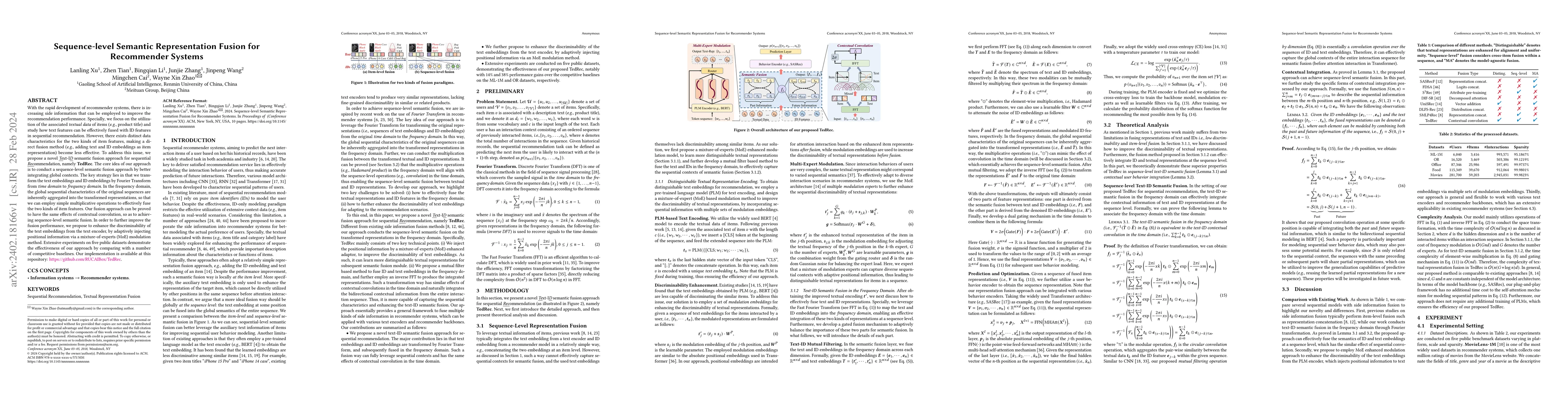 Thumbnail for Sequence-level Semantic Representation Fusion for Recommender Systems