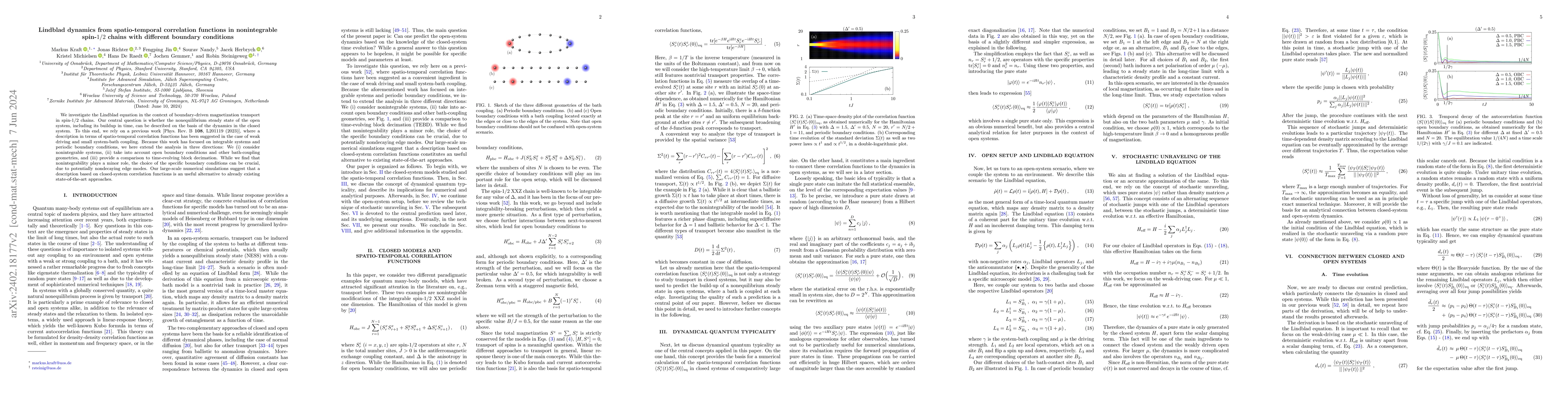 Thumbnail for Lindblad dynamics from spatio-temporal correlation functions in
  nonintegrable spin-1/2 chains with different boundary conditions