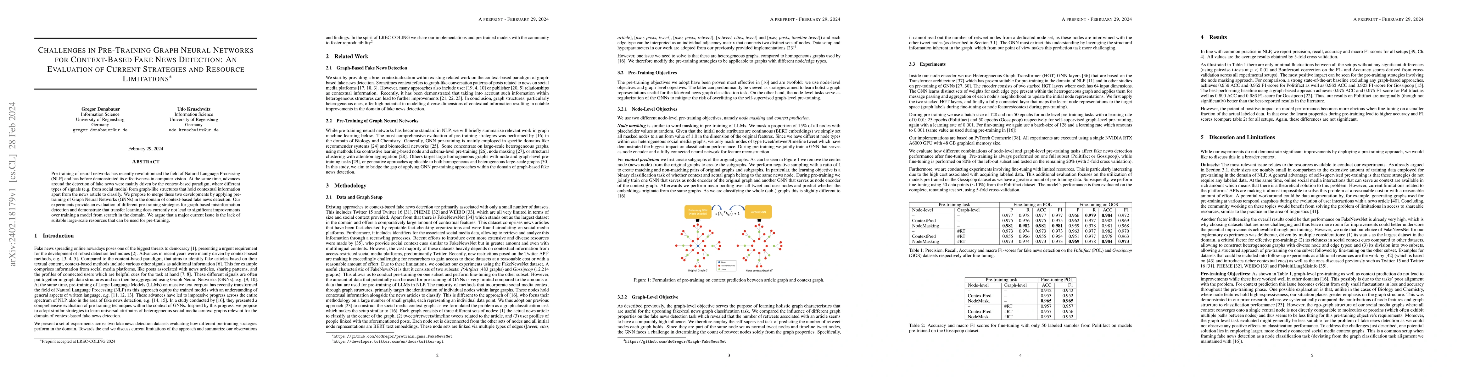 Thumbnail for Challenges in Pre-Training Graph Neural Networks for Context-Based Fake
  News Detection: An Evaluation of Current Strategies and Resource Limitations